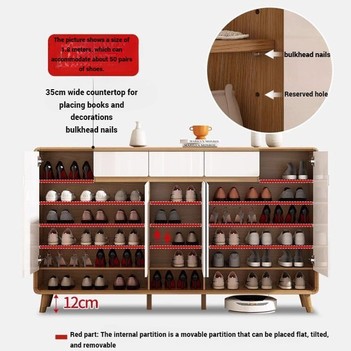 Wooden Shoe Cabinet Shelf Storage with Drawers.