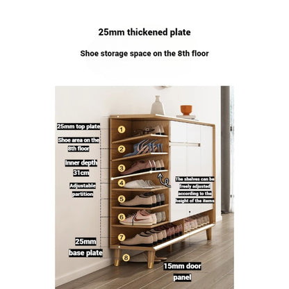 Wooden Shoe Storage Cabinet, Large Capacity Shoe Rack with Adjustable Shelves and Drawers.