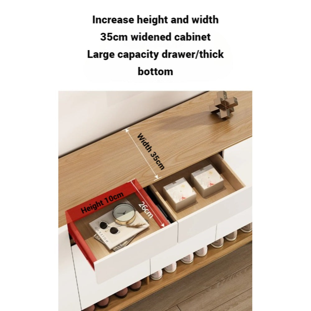 Wooden Shoe Storage Cabinet, Large Capacity Shoe Rack with Adjustable Shelves and Drawers.