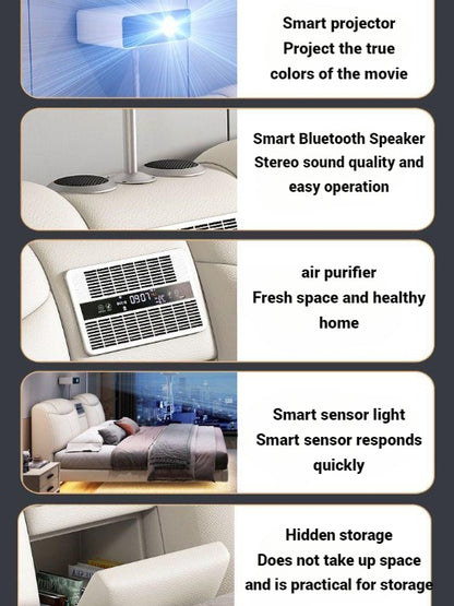 Smart Bed with Projector, Bluetooth Speaker, Air Purifier, Smart Sensor Light for Bedroom