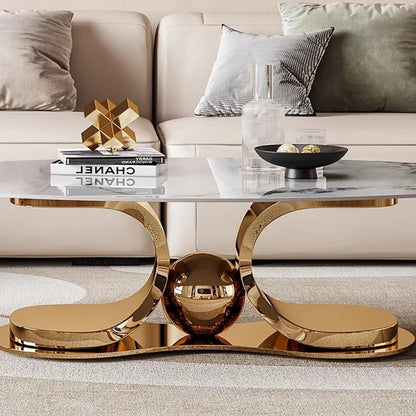 Luxurious Coffee Table Set Stainless Steel Gold with Slate Marble Top.