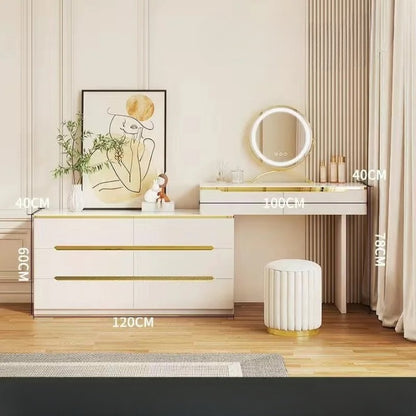 Women's Vanity Table with Mirror and Stool.