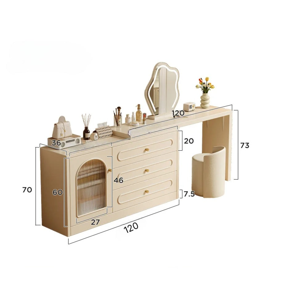 Spacious Dressing Table, Creamy Wooden Vanity Table.