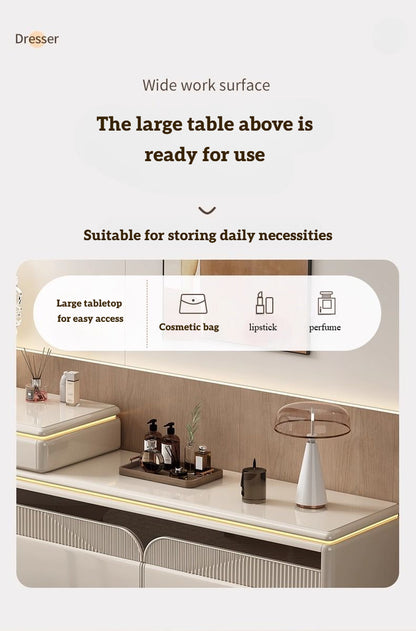 Premium Wooden Lighted Dressing Table, Glossy Off-White Finish.