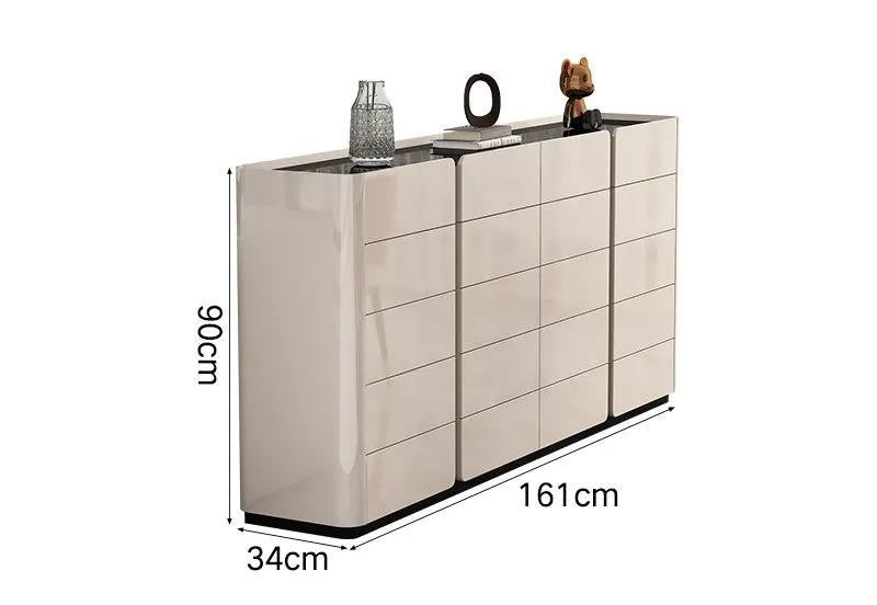 Shoe Storage Cabinet, White Wooden Shoe Rack with Tempered Glass Top.