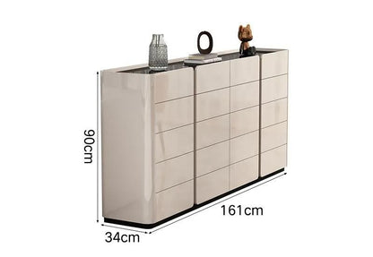 Shoe Storage Cabinet, White Wooden Shoe Rack with Tempered Glass Top.