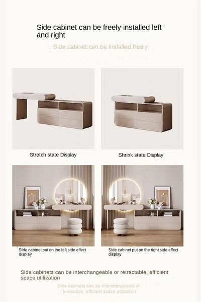 Modern Dressing Table Set with Rounded Big Mirror and Stool.