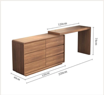 Contemporary Brown Wooden Dressing Table with Lighted Mirror and Stool.