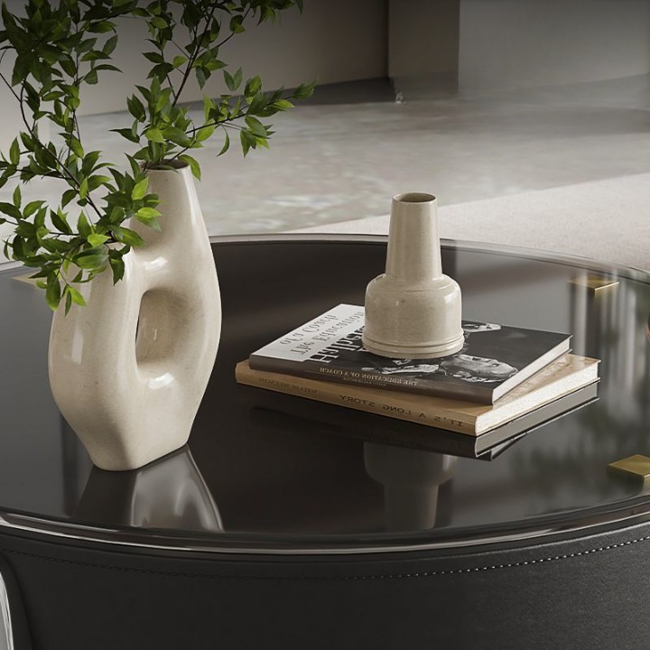 Round Coffee Table Set Italian Design Tempered Glass Table Top.