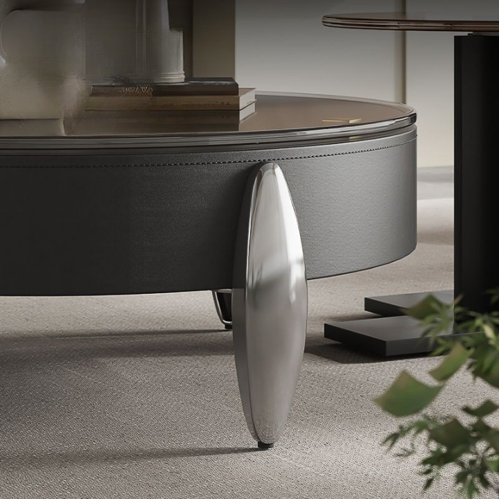 Round Coffee Table Set Italian Design Tempered Glass Table Top.