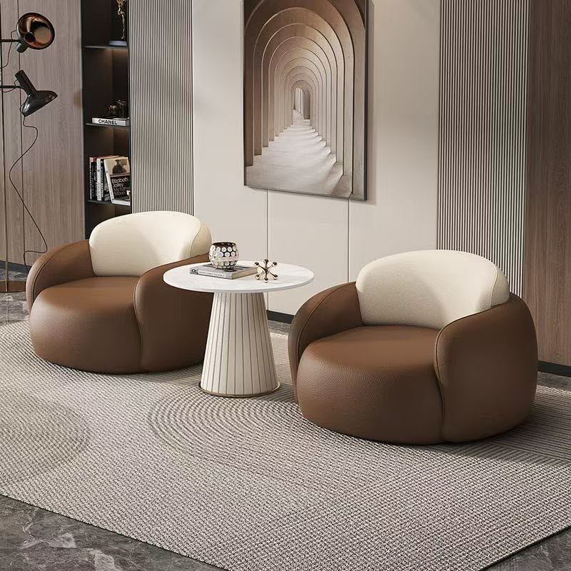 Modern 3-Piece Lounge Chairs and Round Fluted Side Table.