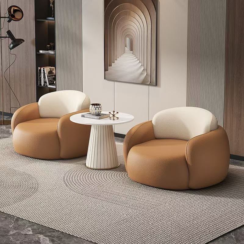 Modern 3-Piece Lounge Chairs and Round Fluted Side Table.
