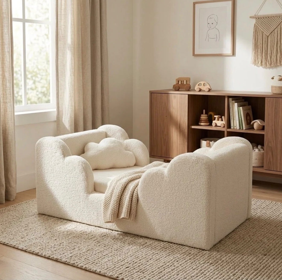 Cloud-Shaped Toddler Floor Upholstered Bed