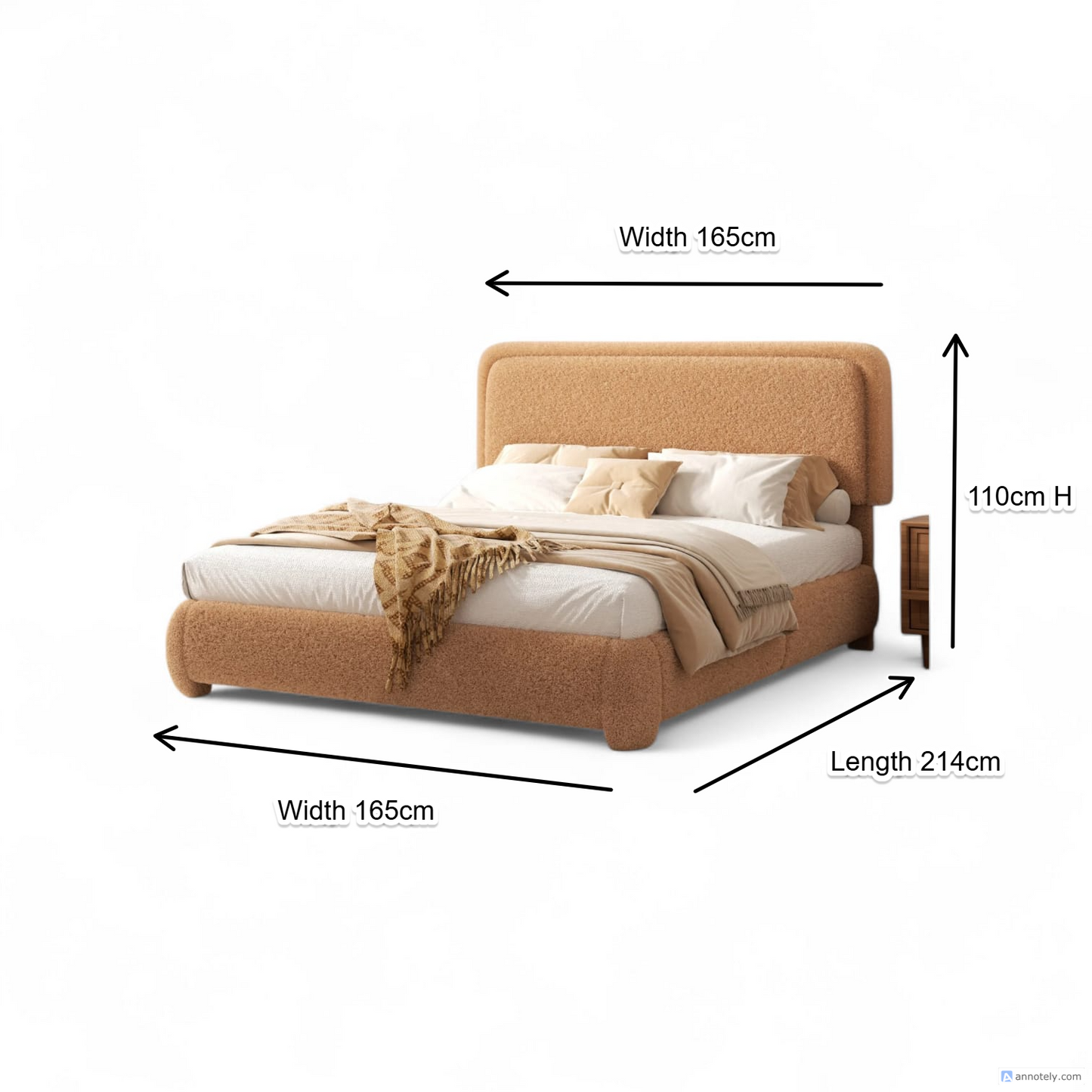 Elite Dream Upholstered Platform Bed Soft Rounded Corners.