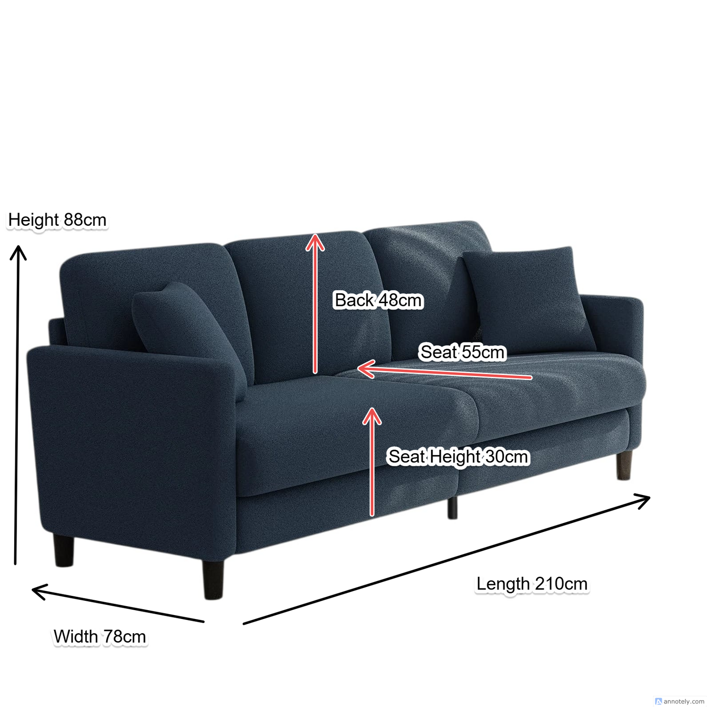 Nexo Sofa Couch for Living Room, Comfy Love Seat with 2 Pillows.
