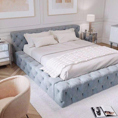 blue French style upholstered bed