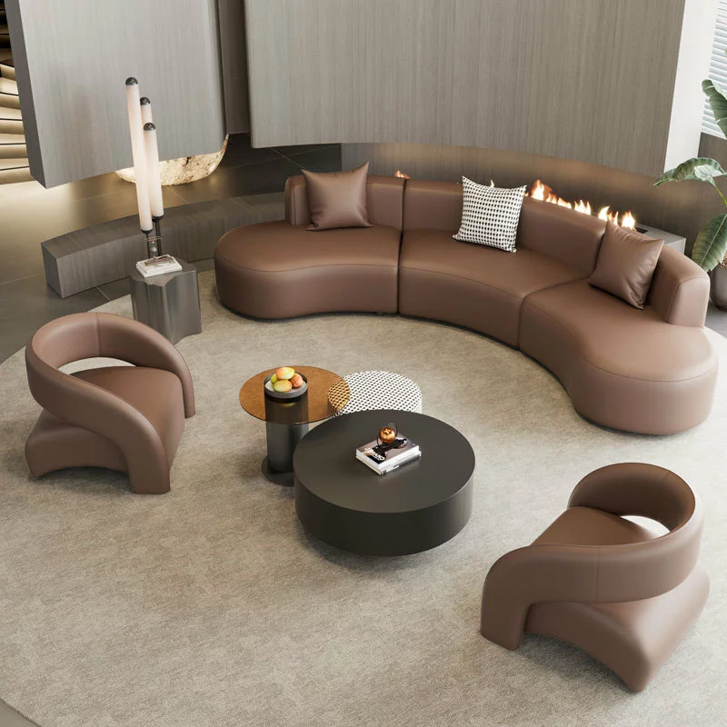 curved brown sofa
