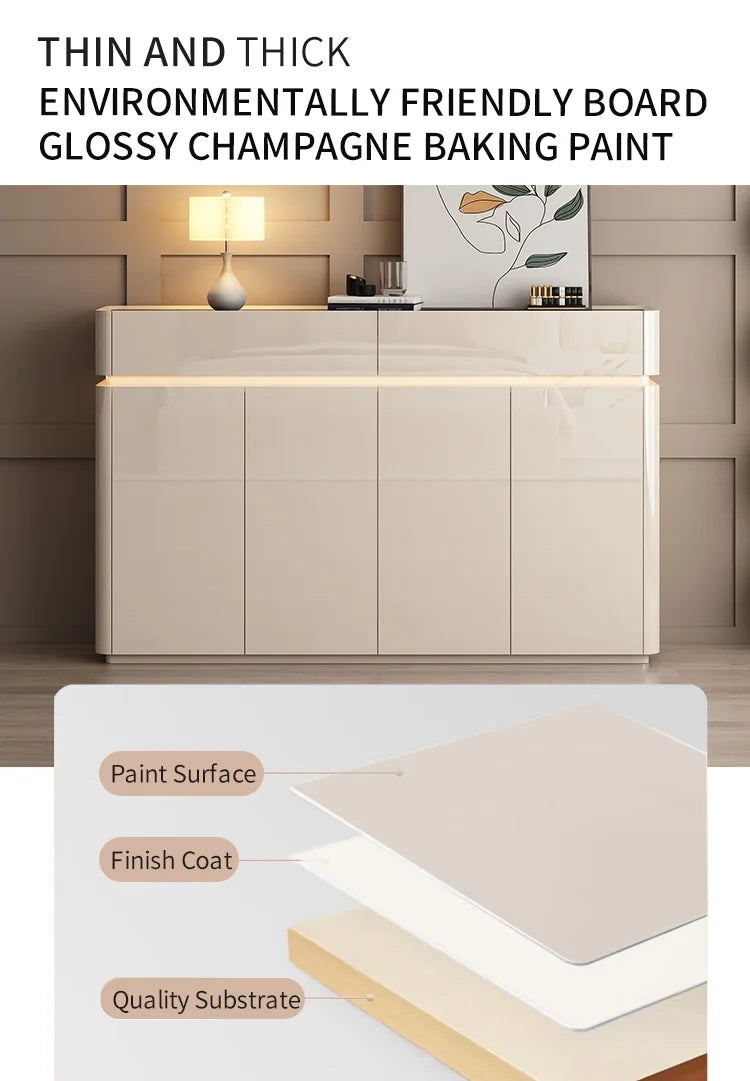 Modern Sleek Creamy Shoe Storage Cabinet with Warm Sense Light.