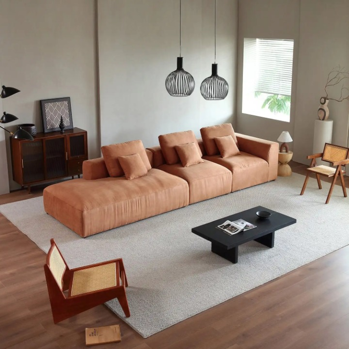 Living room Comfy Couch Featuring One Side Armrest.