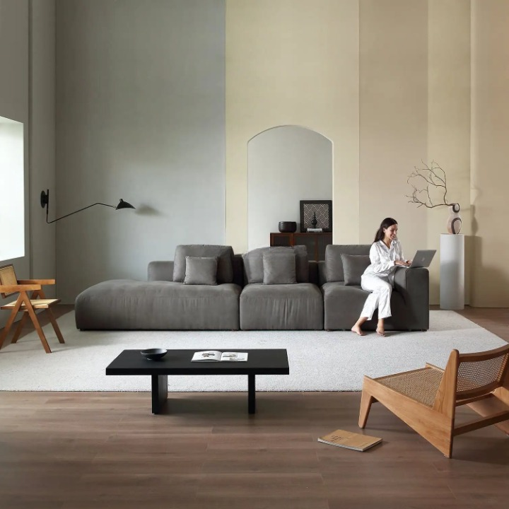 Living room Comfy Couch Featuring One Side Armrest.