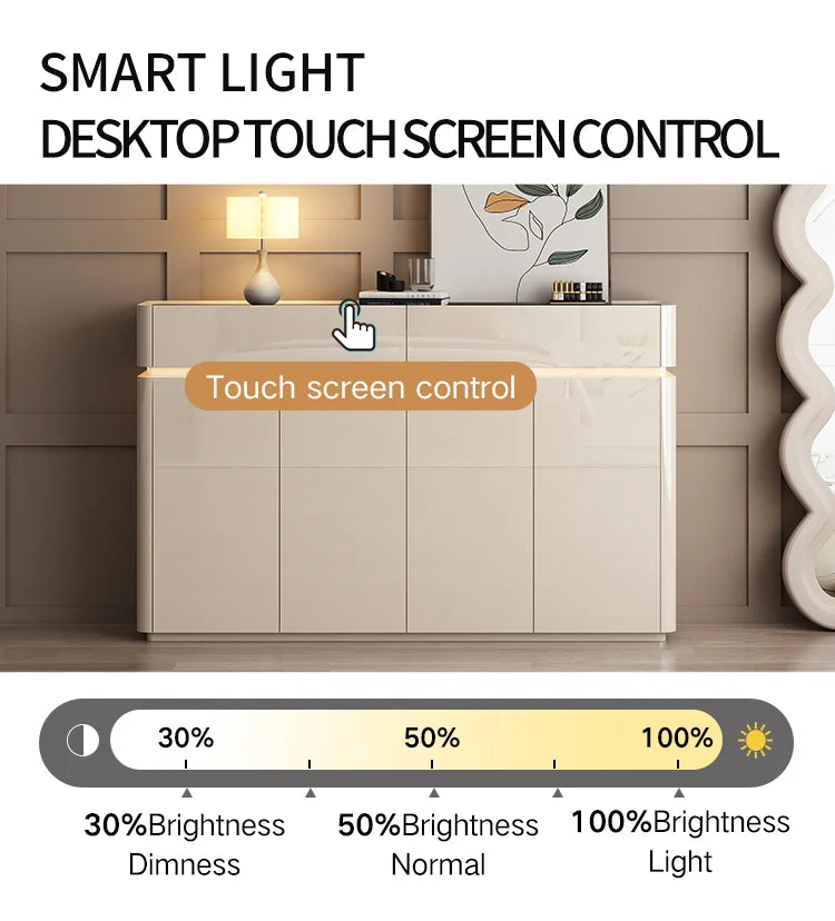 Modern Sleek Creamy Shoe Storage Cabinet with Warm Sense Light.