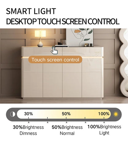 Modern Sleek Creamy Shoe Storage Cabinet with Warm Sense Light.