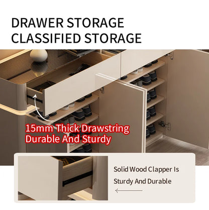 Modern Sleek Creamy Shoe Storage Cabinet with Warm Sense Light.