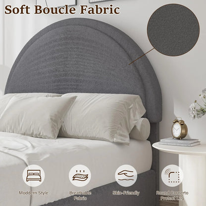 Half Moon Boucle Upholstered Bed Frame with Headboard.