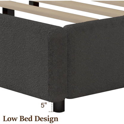 Half Moon Boucle Upholstered Bed Frame with Headboard.