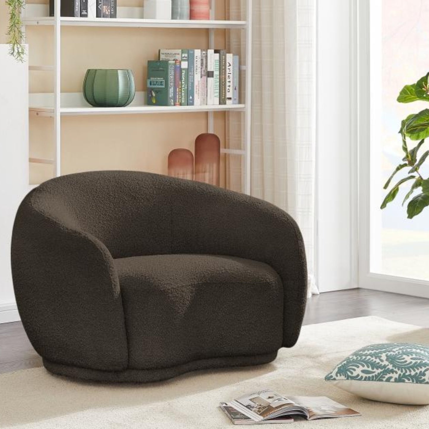 Cozy Boucle Fabric Lounge Chair.
