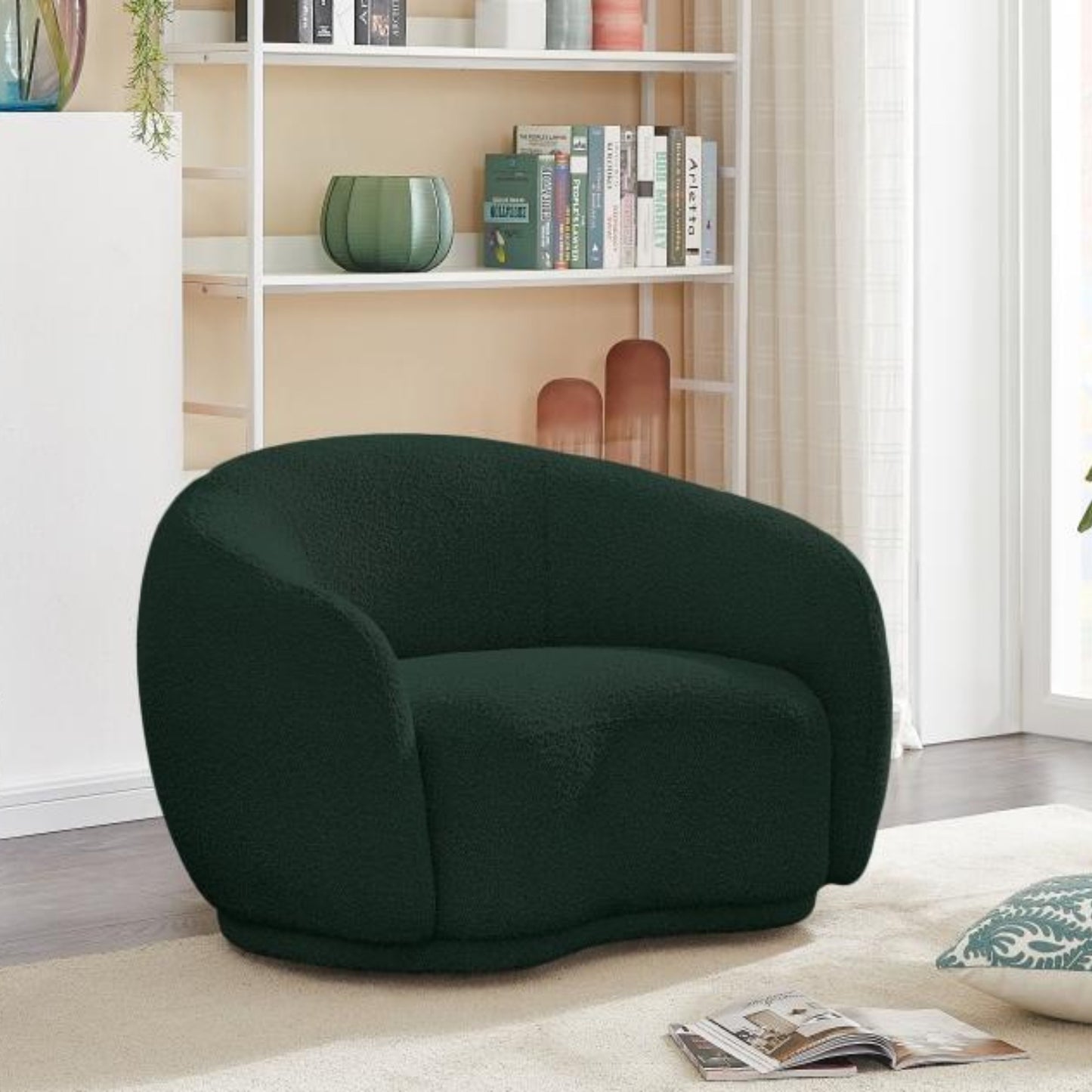 Cozy Boucle Fabric Lounge Chair.