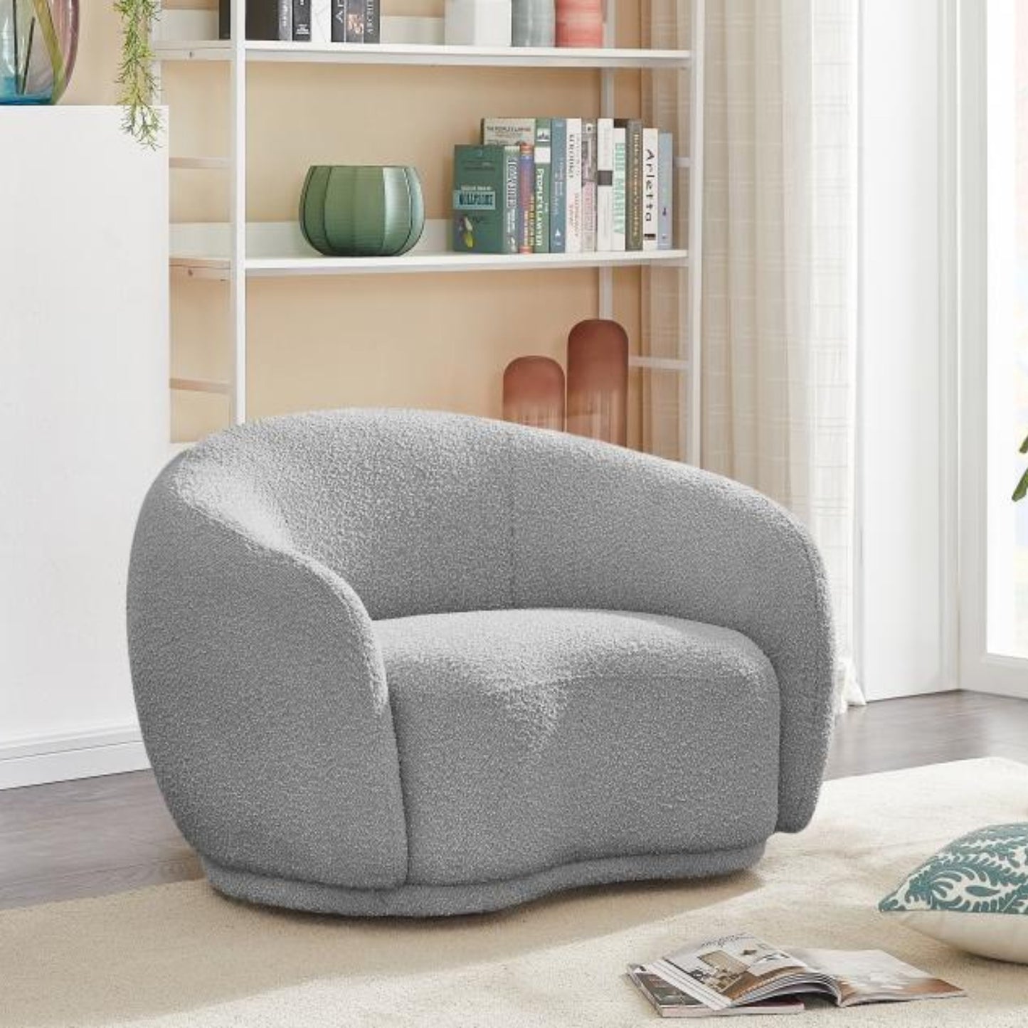 Cozy Boucle Fabric Lounge Chair.