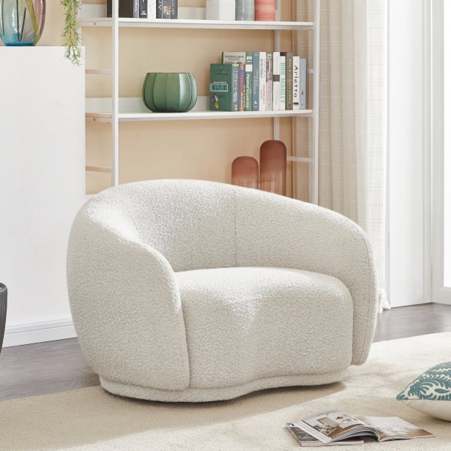 Cozy Boucle Fabric Lounge Chair.