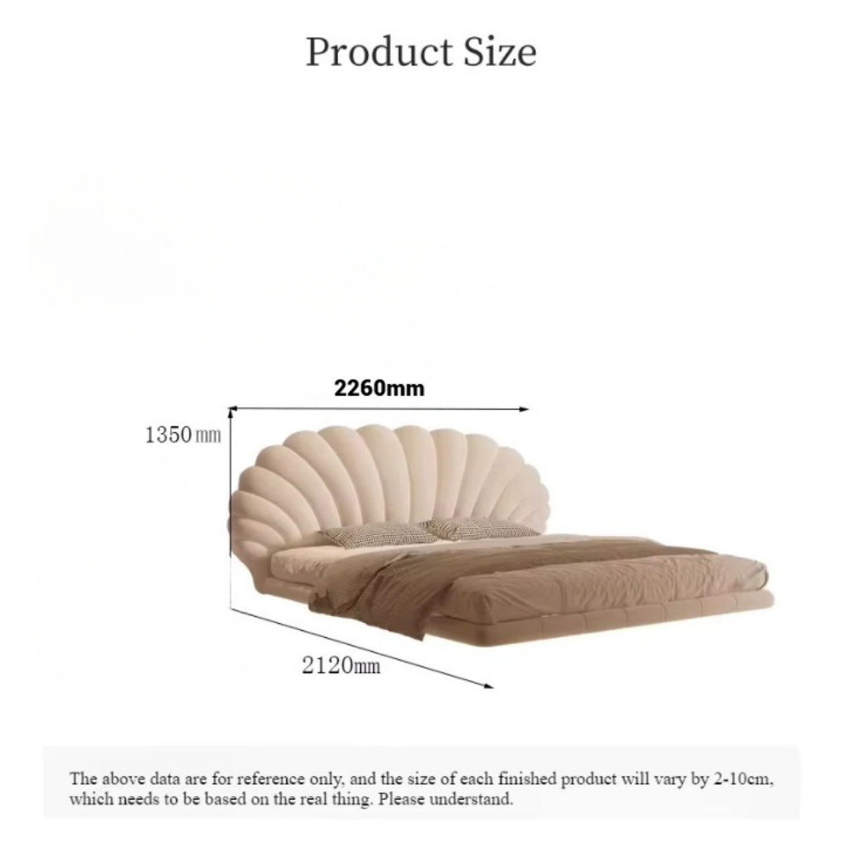 Sae Shell Bed Floating Lighted Bed with Headboard in Seashell Style, Upholstered Bed ...