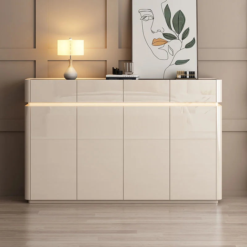 Modern Sleek Creamy Shoe Storage Cabinet with Warm Sense Light.