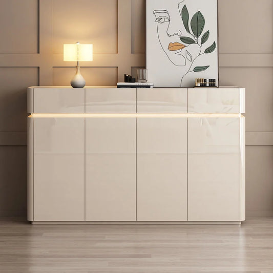 Modern Sleek Creamy Shoe Storage Cabinet with Warm Sense Light.
