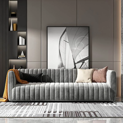 Elegant Gray Sofa with Single Chair and Ottoman Set.
