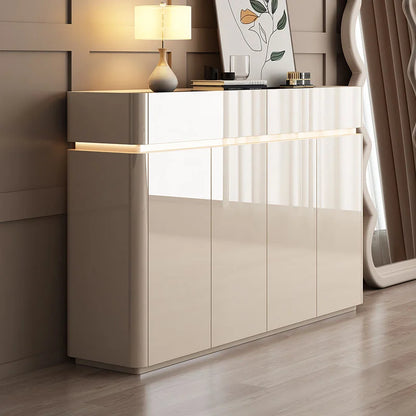 Modern Sleek Creamy Shoe Storage Cabinet with Warm Sense Light.