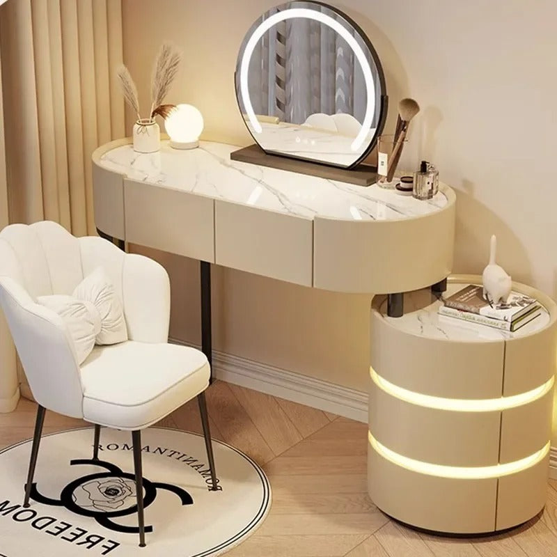 Vanity Table, White Dressing Table with Mirror Storage Drawers and Chair