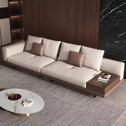 Modern Simple Sofa With One Sided Armrest, Upholstered in Leather.