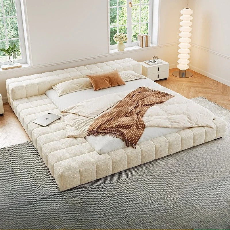 Modern Upholstered Low-Profile Bed.