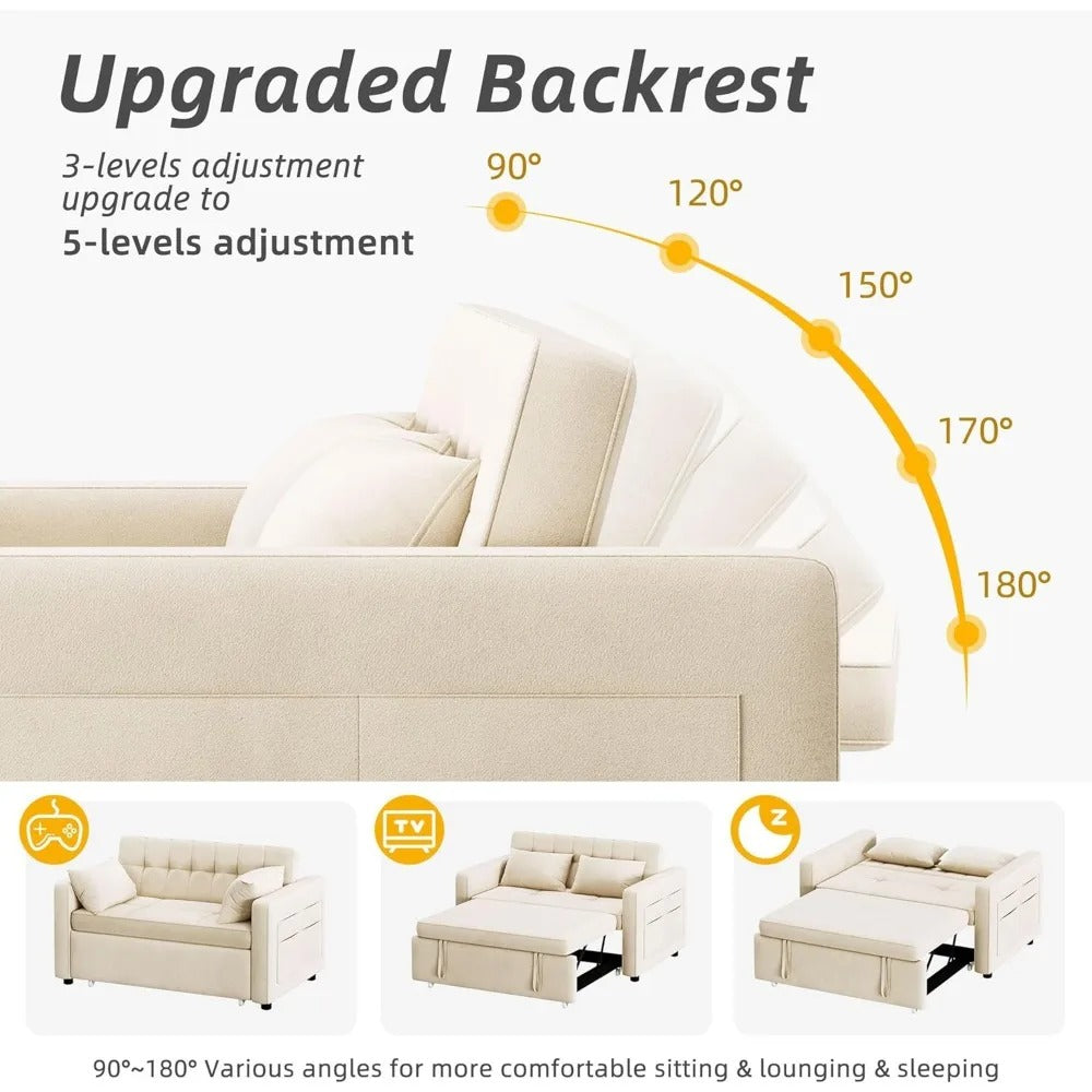 Velvet Futon Sofa Bed Couch with Adjustable Backrest and Side Pocket.