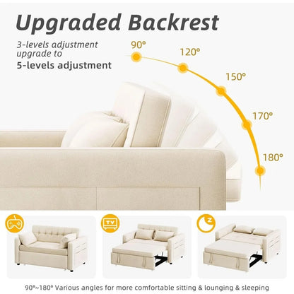 Velvet Futon Sofa Bed Couch with Adjustable Backrest and Side Pocket.