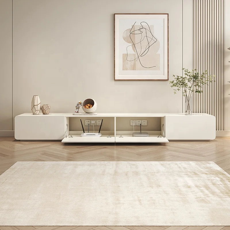 Sleek White Living Room Table Set.