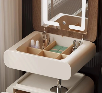 Minimalist Makeup Table with Flip Lighted Mirror.
