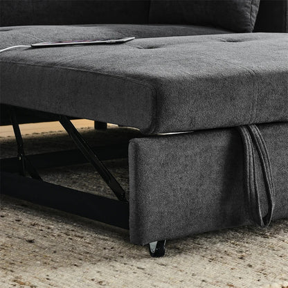 Double Seat Recliner Adjustable Backrest Sleeper Pull Out Sofa Bed With USB Ports.