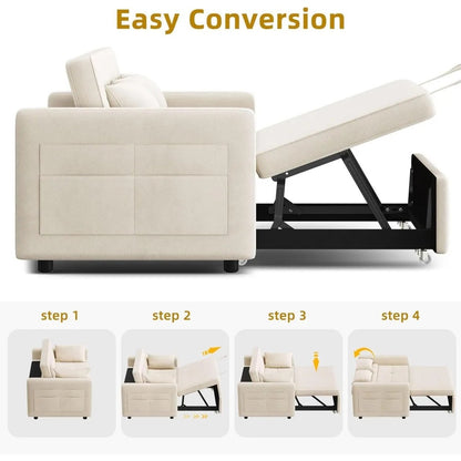 Velvet Futon Sofa Bed Couch with Adjustable Backrest and Side Pocket.