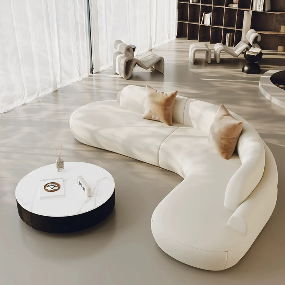 Modern High-End L-Shaped Corner Sofa Curved Edges.
