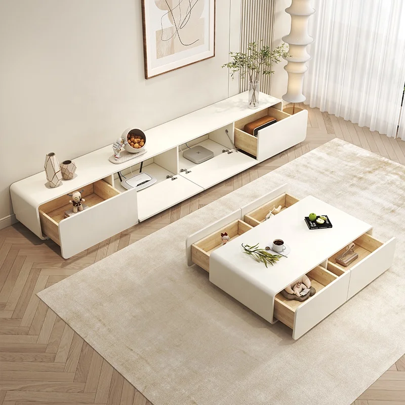 Sleek White Living Room Table Set.