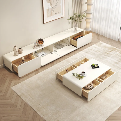 Sleek White Living Room Table Set.